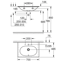 Grohe Waschtisch Essence alpinweiß 70 x 16,5 x 48,5 cm
