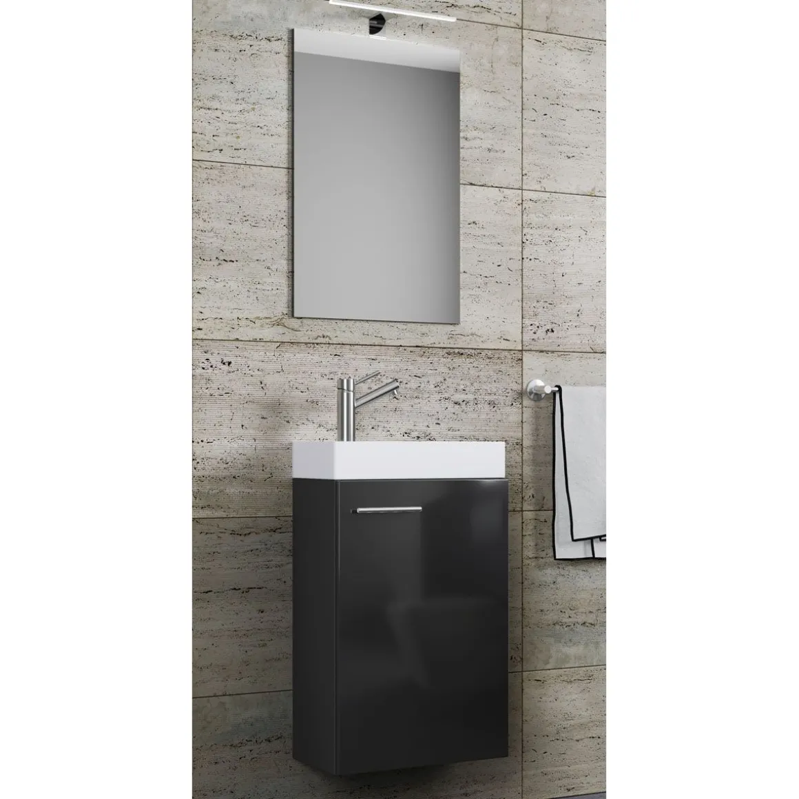 Gäste-Waschplatz Slito mit Spiegel inkl Beleuchtung schwarz