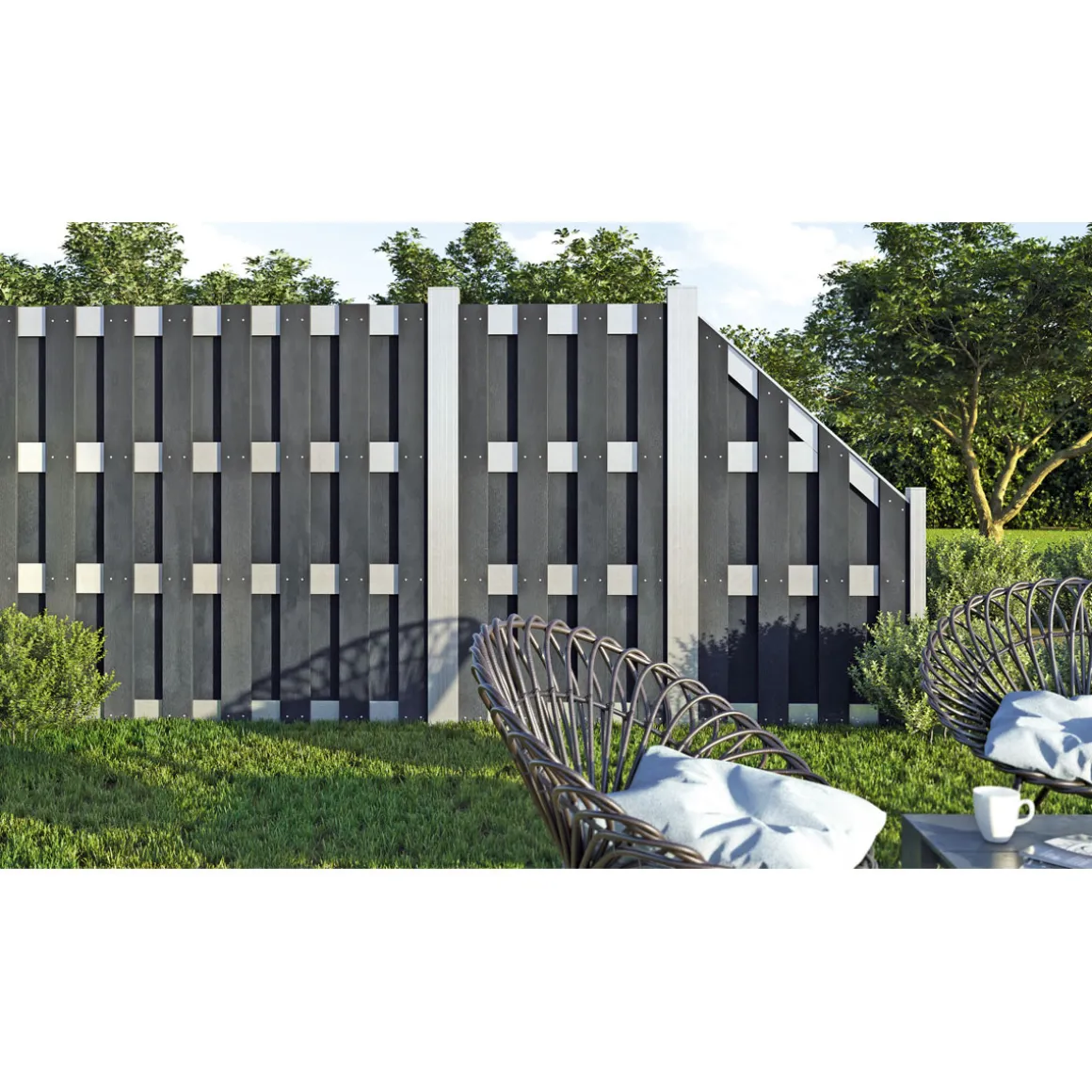 Hartmann Zaun-Grundelement WPC/Alu 180 x 180 cm anthrazit/silber