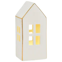 Haus mit LED aus Porzellan weiß 6 x 15 x 6 cm