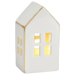 Haus mit LED aus Porzellan weiß 6 x 10 x 5 cm