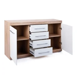 Inter Link Kommode „Lublin Typ 4“, Eiche Sonoma, weiß, 155x87x40 cm