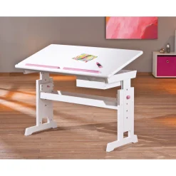 Inter Link Schreibtisch „Baru“, mit Schublade, rosa weiß, 109x90x55 cm