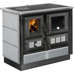 Justus Festbrennstoffherd Rustico schwarz Speckstein rechts