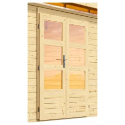 Karibu Blockbohlenhaus Kastorf 6 naturbelassen mit Anbaudach und Rückwand