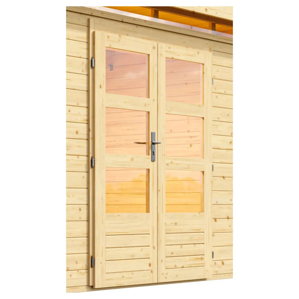 Karibu Blockbohlenhaus Kastorf 6 naturbelassen mit Anbaudach und Rückwand