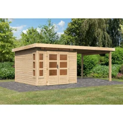 Karibu Blockbohlenhaus Kastorf 6 naturbelassen mit Anbaudach