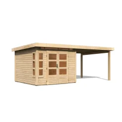 Karibu Blockbohlenhaus Kastorf 6 naturbelassen mit Anbaudach