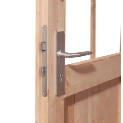 Karibu Blockbohlenhaus Radeburg 2 terragrau mit Anbaudach und Rückwand