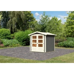 Karibu Blockbohlenhaus Rhein 2 186 x 186 cm terragrau