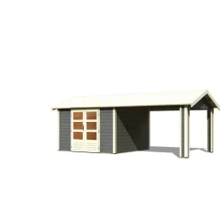 Karibu Blockbohlenhaus Theres 7 terragrau mit Dachausbauelement