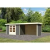 Karibu Gartenhaus Askola 4 terragrau mit Anbaudach und Seiten