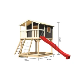 Karibu Stelzenhaus Benjamin natur inkl Rutsche rot und Netzrampe