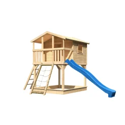 Karibu Stelzenhaus Benjamin natur inkl Rutsche blau und Netzrampe