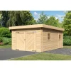 Karibu Blockbohlengarage mit Tor und Flachdach 40 mm