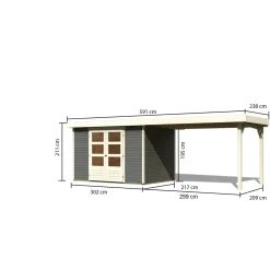 Karibu Gartenhaus Askola 4 terragrau mit Anbaudach 2.80m
