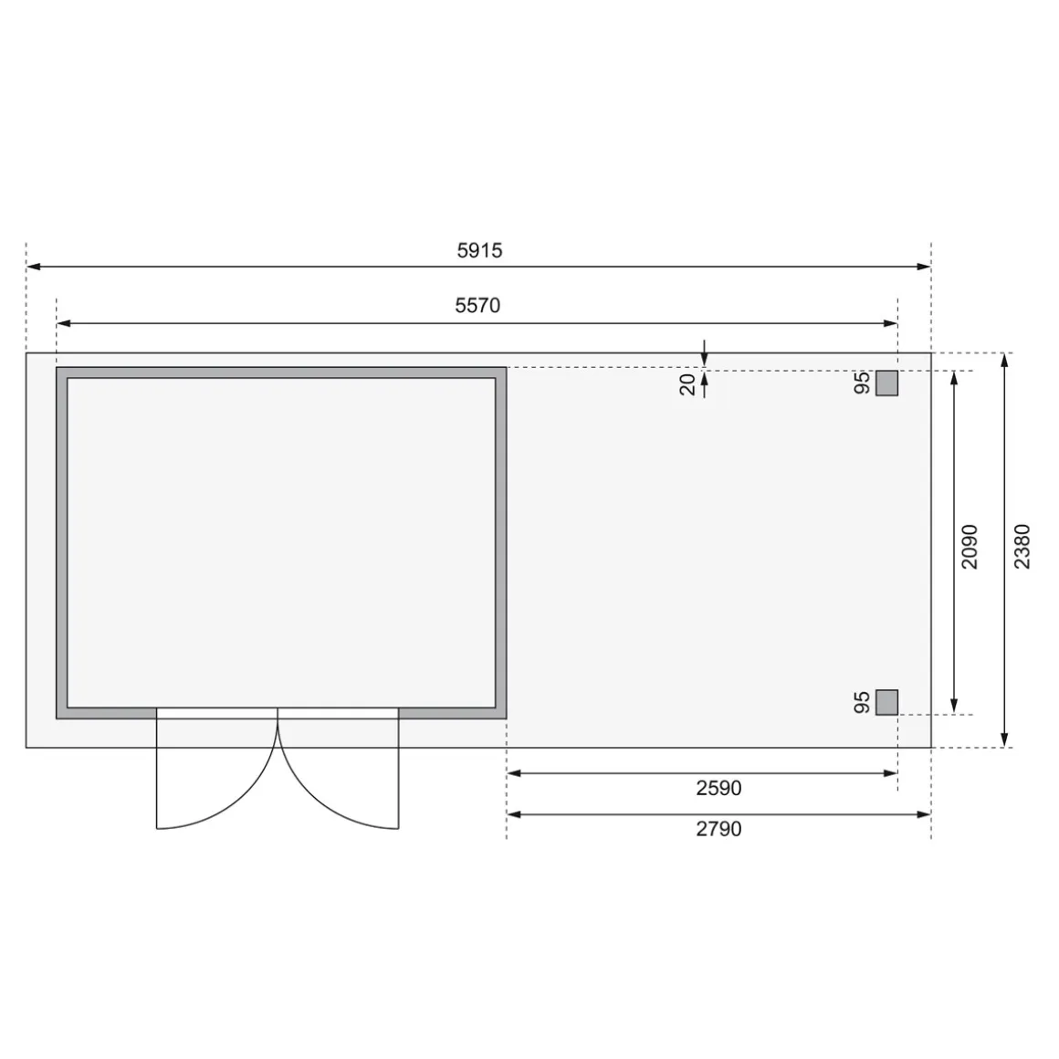 Karibu Gartenhaus Askola 4 terragrau mit Anbaudach 2.80m
