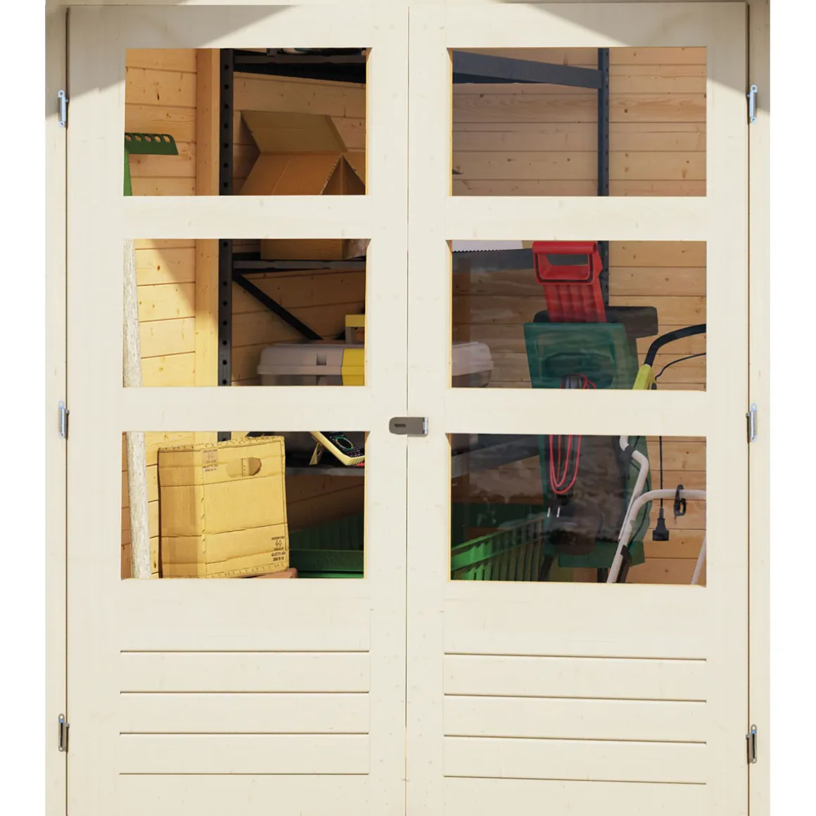 Karibu Gartenhaus Askola 4 terragrau mit Anbaudach 2.80m