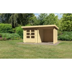 Karibu Gartenhaus Bastrup mit Schleppdach 200 cm und Seiten-/Rückwand naturbelassen 200 x 202 x 202 cm