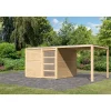 Karibu Gartenhaus Qubic 2 mit Anbaudach naturbelassen