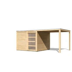 Karibu Gartenhaus Qubic 2 mit Anbaudach naturbelassen