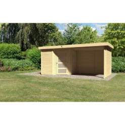 Karibu Gartenhaus Schwandorf 3/5 mit Anbaudach 260 cm und Seiten-/Rückwand 213 x 217 x 218 cm braun