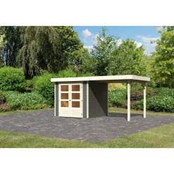 Karibu Gartenhaus-Set Askola 2 mit Anbaudach 2,40 m terragrau