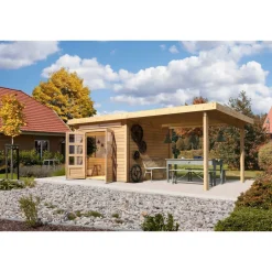 Karibu Gartenhaus-Set Kandem 6 mit Anbaudach 2,95 m naturbelassen