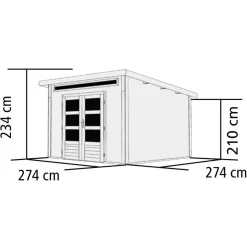 Karibu Gartenhaus-Set Kandem 6 mit Anbaudach 2,95 m naturbelassen