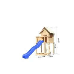 Karibu Kinderspielhaus Frieda mit Anbau und Rutsche naturbelassen