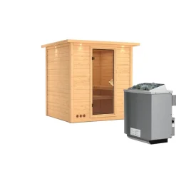 Karibu Massivholzsauna Mojave 40 mm 9 kW Ofen integr Strg mit Kranz