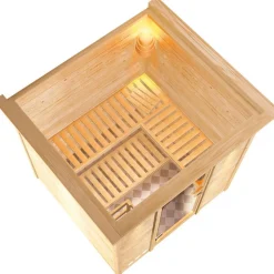 Karibu Massivholzsauna Mojave 40 mm 9 kW Ofen integr Strg mit Kranz