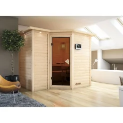 Karibu Massivholzsauna Sahib 2 40 mm ohne Ofen mit Dachkranz