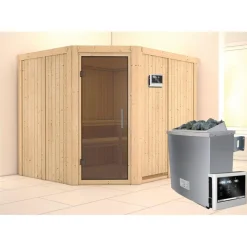 Karibu Sauna Malin Eckeinstieg 9 kW externe Strg modern Tür graphit ohne Kranz