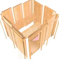 Karibu Sauna Malin Eckeinstieg 9 kW externe Strg modern Tür graphit ohne Kranz