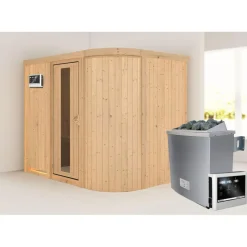 Karibu Sauna Titania 4 Fronteinstieg 9 kW Ofen externe Strg kein Kranz Energiespartür