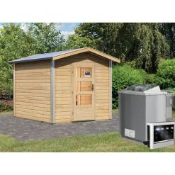 Karibu Saunahaus Bosse 1 38 mm 9 kW Bio Ofen externe Strg moderne Tür