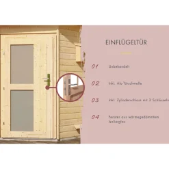 Karibu Saunahaus Mikka 38 mm ohne Ofen Milchglastür