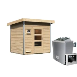 Karibu Saunahaus Norge 38 mm 9 kW Ofen externe Strg moderne Tür