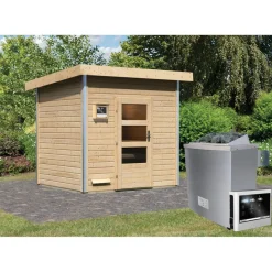 Karibu Saunahaus Norge 38 mm 9 kW Ofen externe Strg moderne Tür