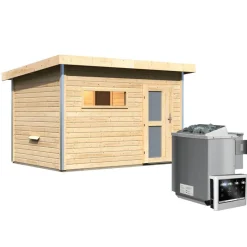 Karibu Saunahaus Skrollan 2 38 mm 9 kW Bio Ofen externe Strg moderne Tür