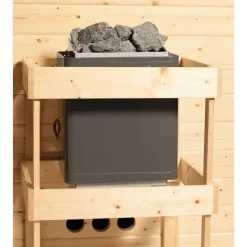 Karibu Saunahaus Skrollan 1 38 mm ohne Ofen moderne Tür