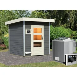 Karibu Saunahaus Torge 38 mm 9 kW Bio Ofen externe Strg moderne Tür terragrau