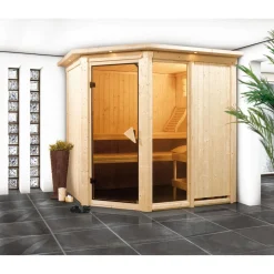Karibu Systemsauna Fiona 1 68 mm 9 kW Ofen integr Strg mit Dachkranz