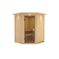 Karibu Systemsauna Larin 68 mm ohne Ofen mit Kranz