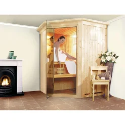 Karibu Systemsauna Larin 68 mm ohne Ofen mit Kranz