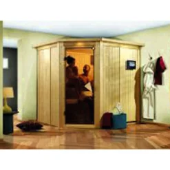 Karibu Systemsauna Lilja 68 mm ohne Ofen mit Dachkranz