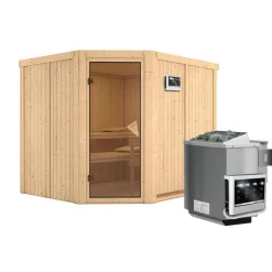 Karibu Systemsauna Malin 68 mm 9 kW Ofen Bio externe Strg ohne Dachkranz