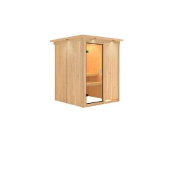 Karibu Systemsauna Minja 68 mm ohne Ofen mit Kranz