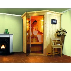 Karibu Systemsauna Nanja 68 mm 3,6 kW Ofen externe Strg modern mit Kranz